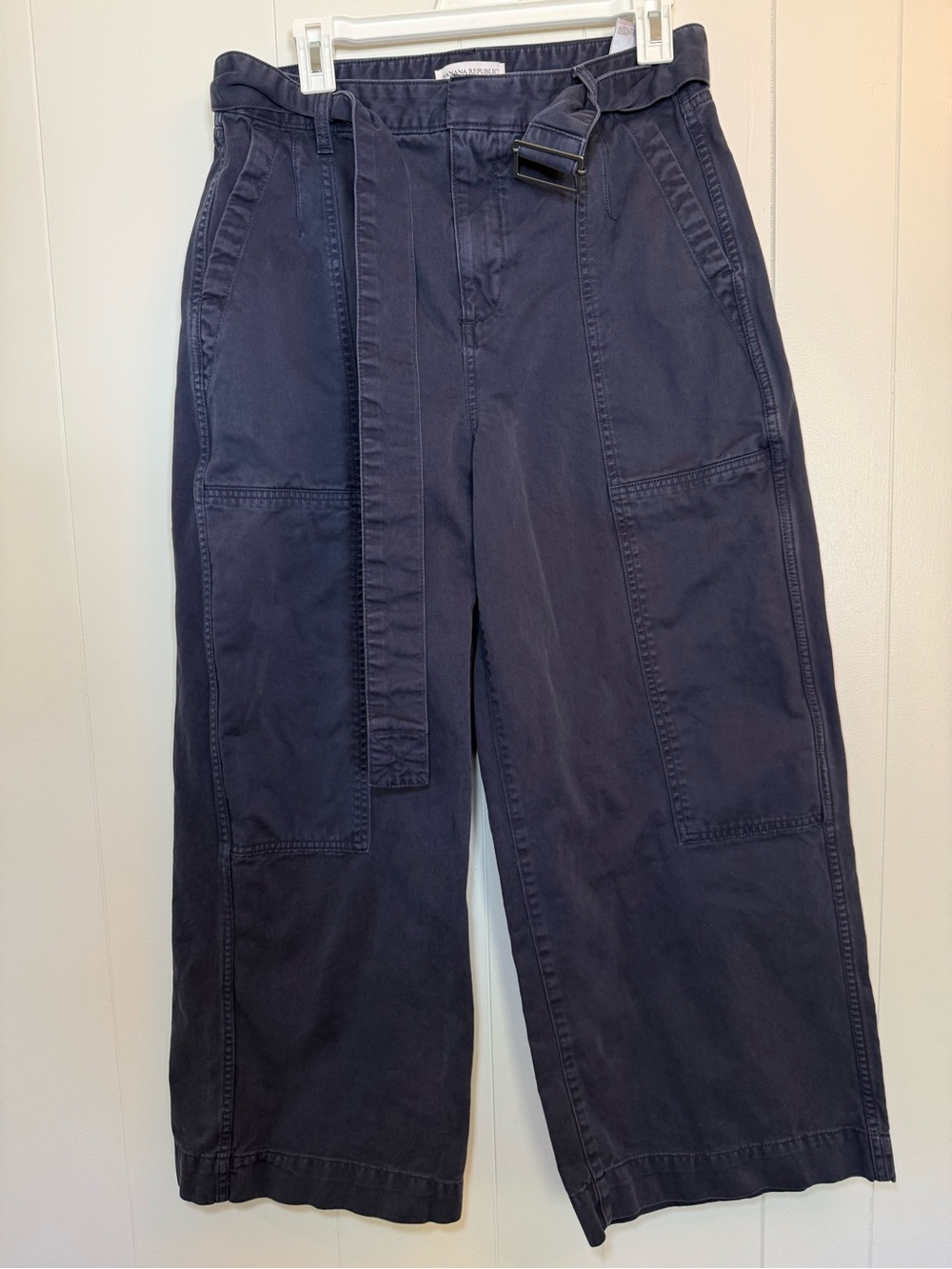 Banana Republic Navy Wide-Leg Utility Pants with Belt size 8L 100% Cotton